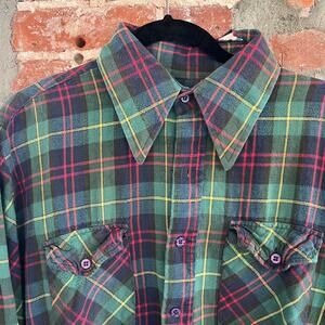RARE VTG Royal Knight Men's Flannel Shirt Dagger CollarL 24x30